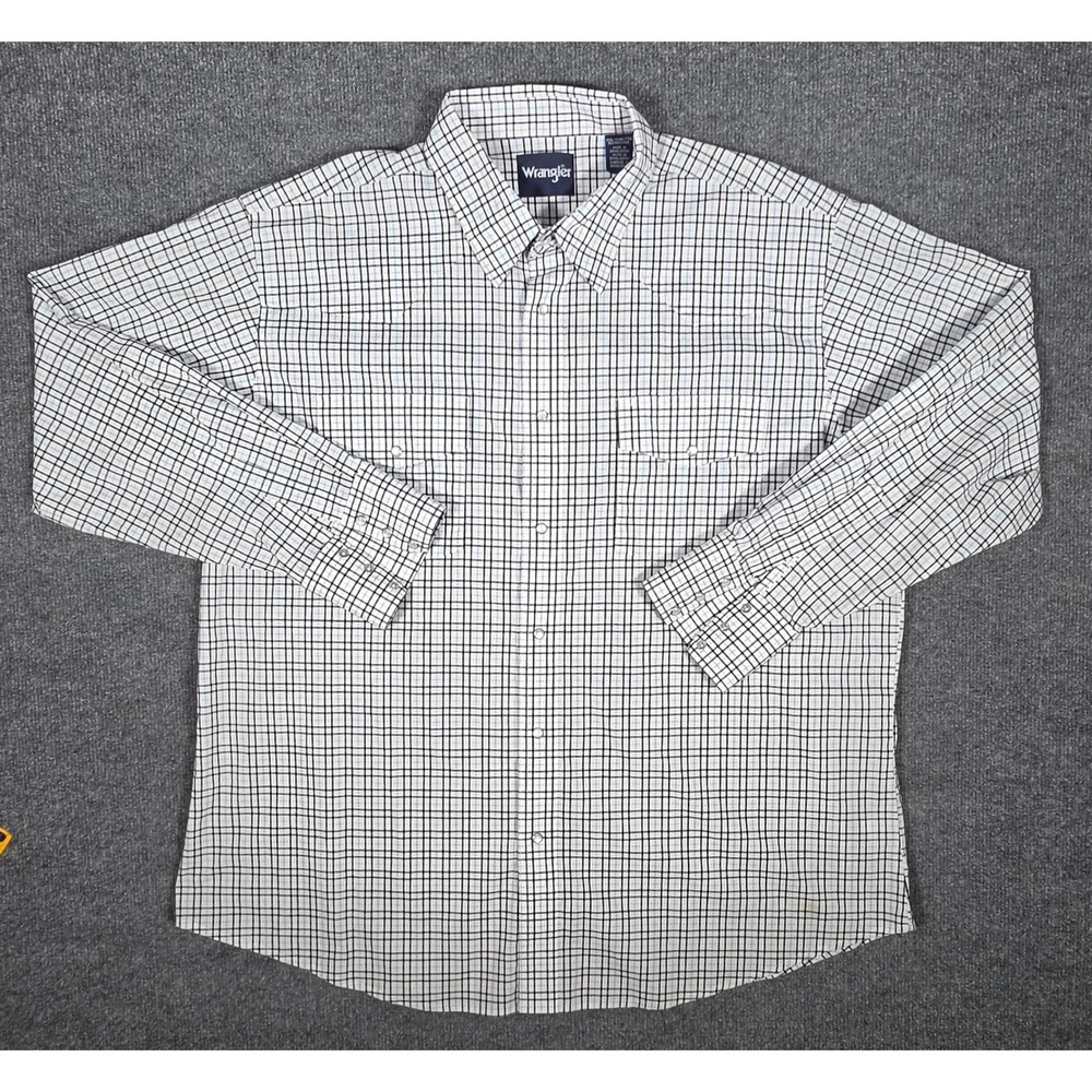 Wrangler Mens XXL Plaid Western Pearl Snap Button Down Shirt White Black Blue LS
